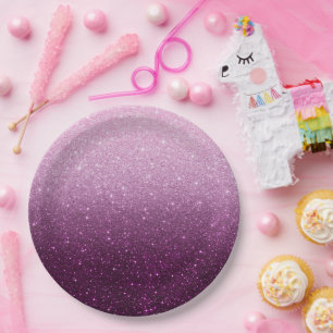 Modern Pink Glitter Pattern ombre Paper Plate