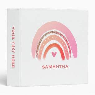 Modern Pink Glitter Personalized Rainbow  Binder