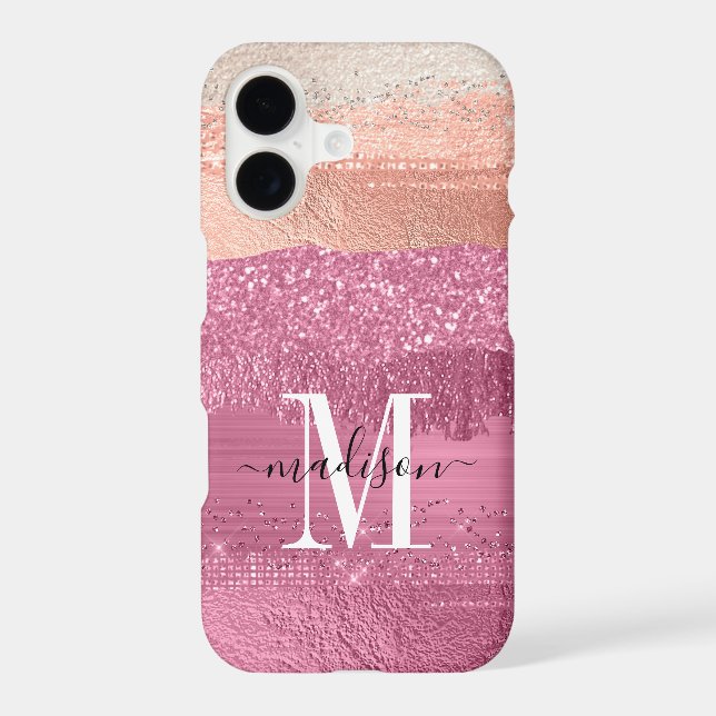 Modern Pink Glitter Sparkle Monogram Script Brush (Back)