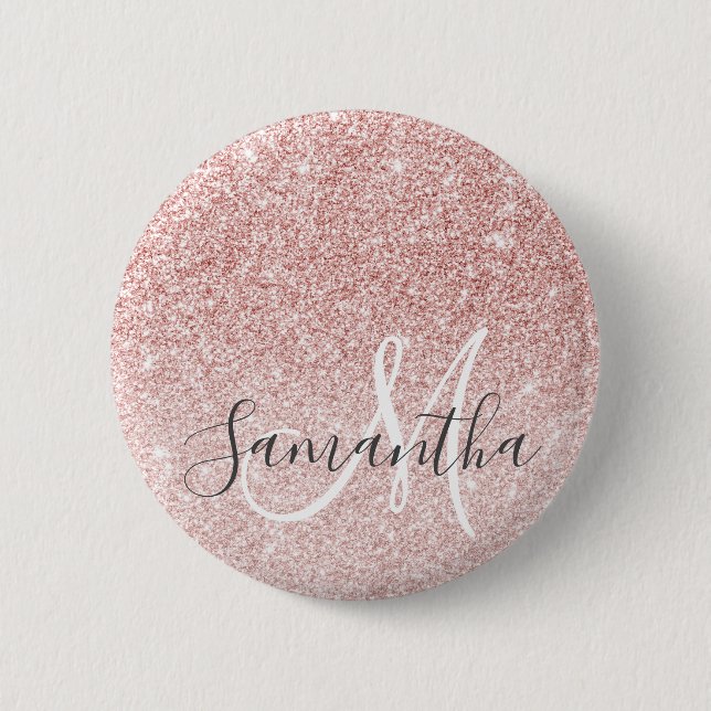 Modern Pink Glitter Sparkles Personalized Name 2 Inch Round Button (Front)