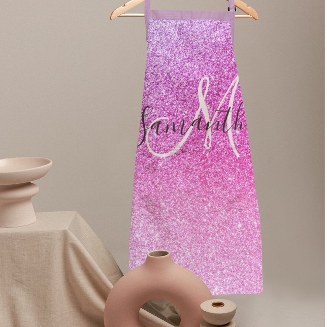 Modern Pink Glitter Sparkles Personalized Name Apron (Creator Uploaded)