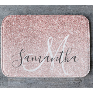 Modern Pink Glitter Sparkles Personalized Name Bath Mat