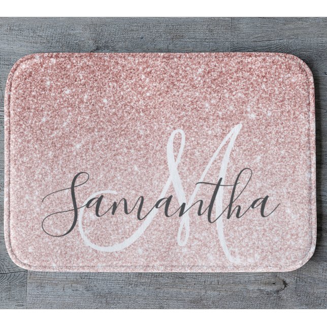 Modern Pink Glitter Sparkles Personalized Name Bath Mat (Creator Uploaded)