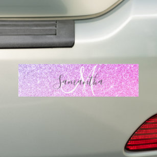 Modern Pink Glitter Sparkles Personalized Name Bumper Sticker