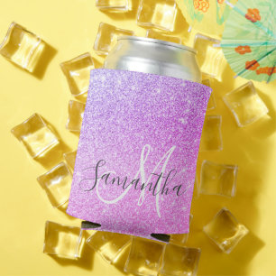 Modern Pink Glitter Sparkles Personalized Name Can Cooler
