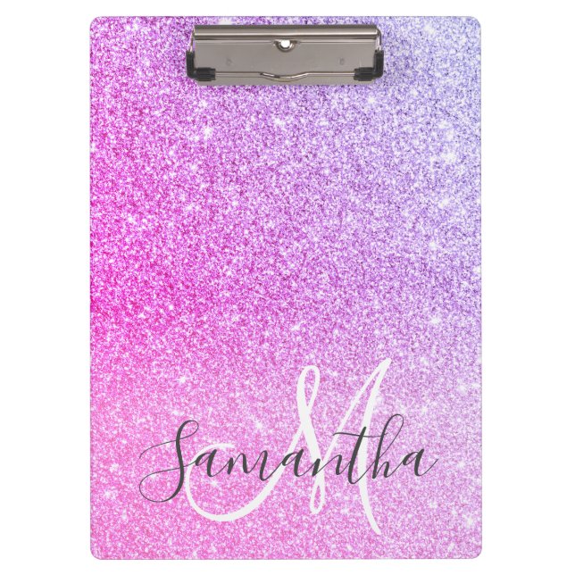 Modern Pink Glitter Sparkles Personalized Name Clipboard (Front)