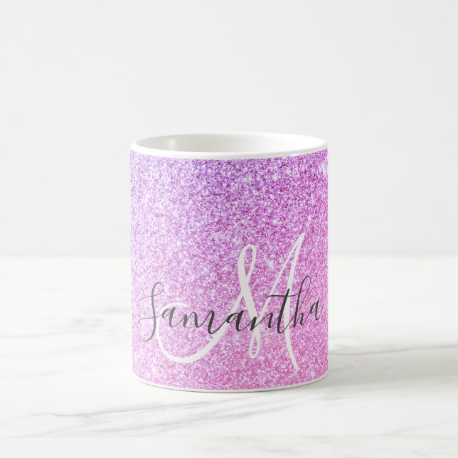 Modern Pink Glitter Sparkles Personalized Name Coffee Mug (Center)