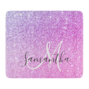 Modern Pink Glitter Sparkles Personalized Name Cutting Board