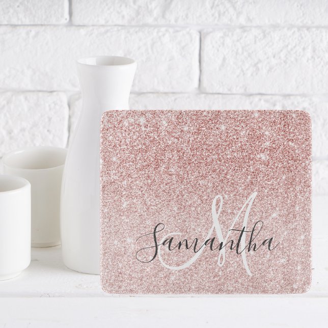 Modern Pink Glitter Sparkles Personalized Name Cutting Board (Creator Uploaded)