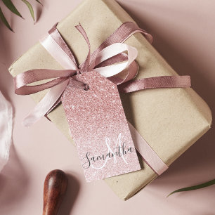 Modern Pink Glitter Sparkles Personalized Name Gift Tags