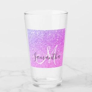 Modern Pink Glitter Sparkles Personalized Name Glass