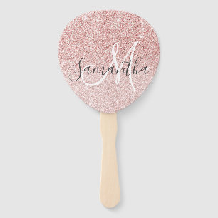 Modern Pink Glitter Sparkles Personalized Name Hand Fan