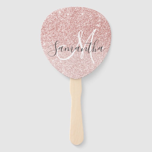 Modern Pink Glitter Sparkles Personalized Name Hand Fan (Front)