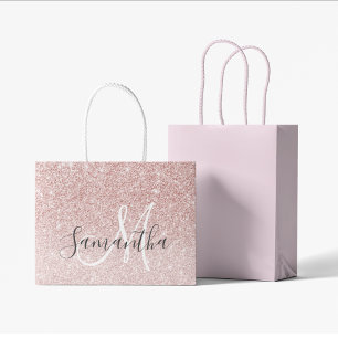 Modern Pink Glitter Sparkles Personalized Name Large Gift Bag