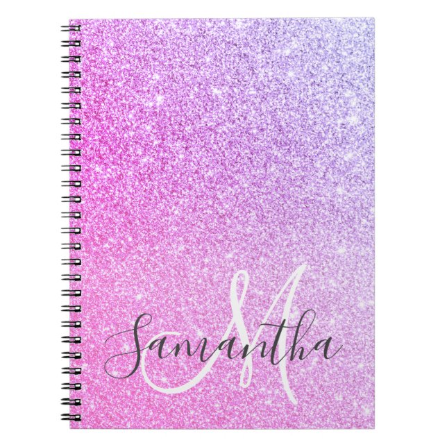 Modern Pink Glitter Sparkles Personalized Name Notebook (Front)