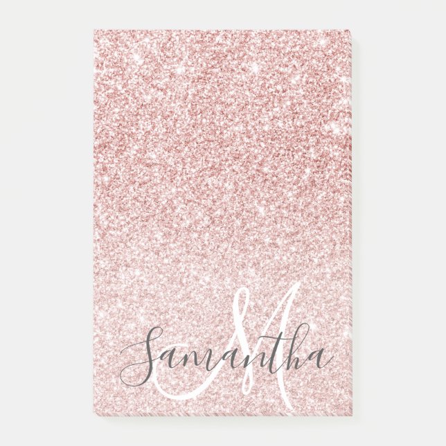 Modern Pink Glitter Sparkles Personalized Name Post-it Notes (Front)