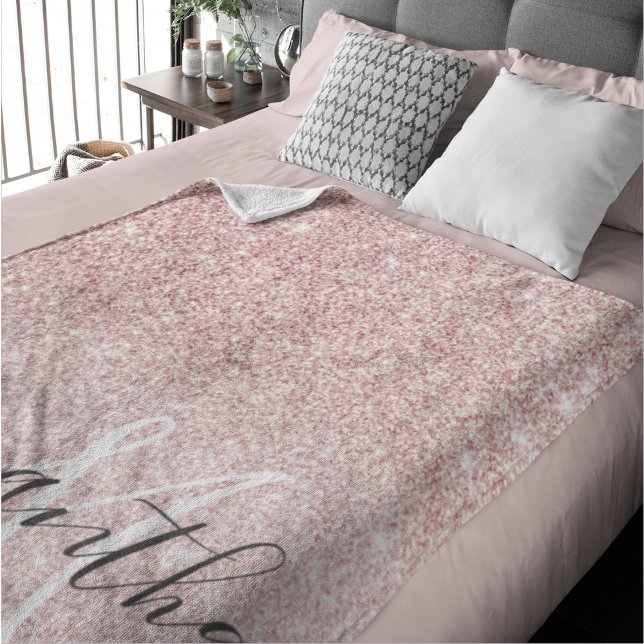 Modern Pink Glitter Sparkles Personalized Name Sherpa Blanket (Creator Uploaded)