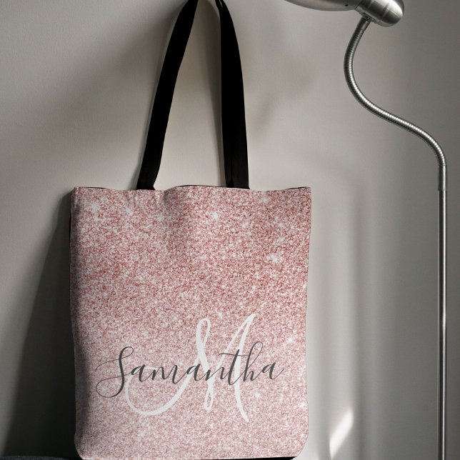 Modern Pink Glitter Sparkles Personalized Name Tote Bag (Creator Uploaded)