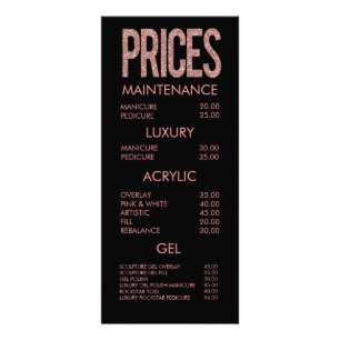 Modern Pink Glitter Typography Salon Menu Cards