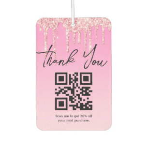 modern pink glitters thank you business qr code air freshener
