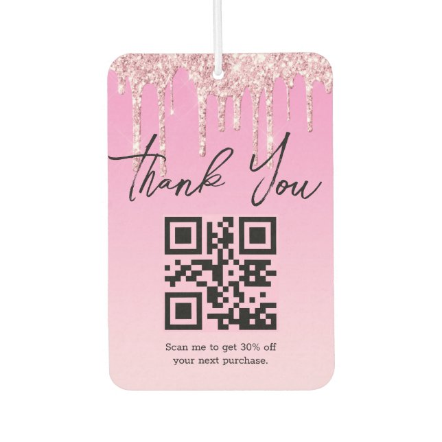 modern pink glitters thank you business qr code air freshener (Front)