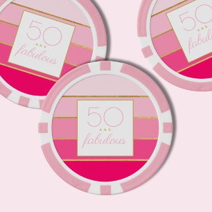 Modern Pink & Gold 50 and fabulous birthday Poker Chips