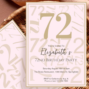 Modern Pink Gold 72nd Birthday Invitation For Her