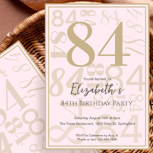 Modern Pink Gold 84th Birthday Invitation For Her