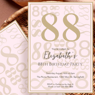 Modern Pink Gold 88th Birthday Invitation For Her
