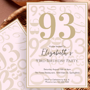 Modern Pink Gold 93rd Birthday Invitation For Her