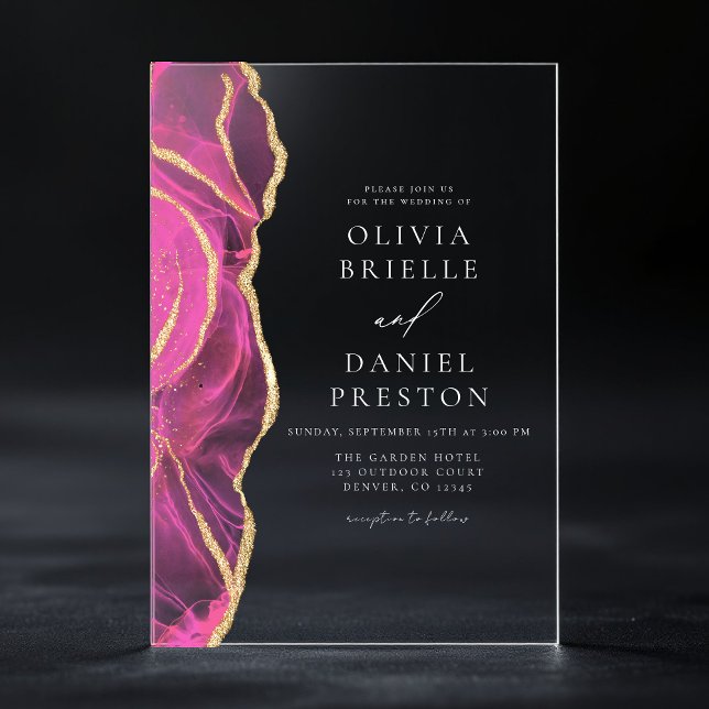 Modern Pink Gold Agate Elegant Wedding Acrylic Invitations (Creator Uploaded)