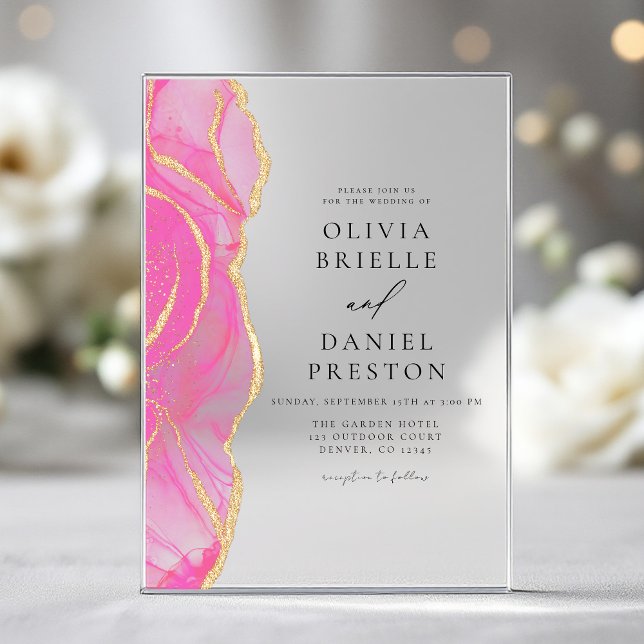 Modern Pink Gold Agate Elegant Wedding Acrylic Invitations (Creator Uploaded)