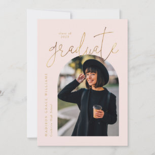 Modern Pink Gold Arch Graduation Invitation