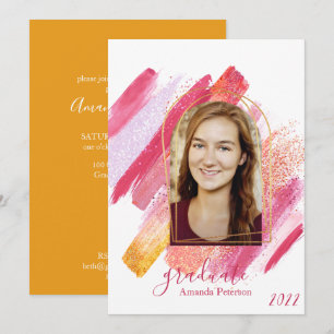 Modern Pink & Gold Arched Graduation Invitation