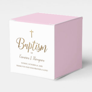 Modern Pink & Gold Baptism with Cross Personalized Favor Box