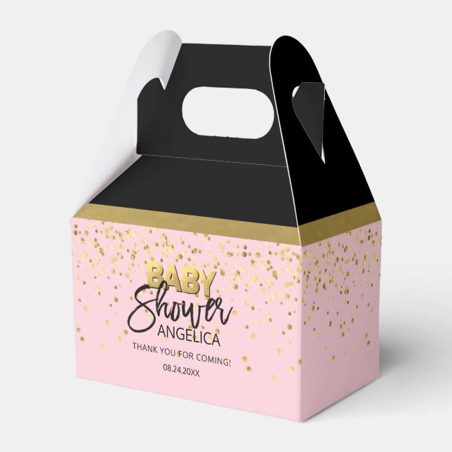Modern Pink Gold Confetti & Black Baby Shower Favor Box (Front Side)