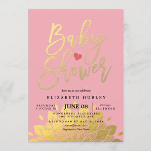 Modern Pink Gold Floral Baby Shower Invitation