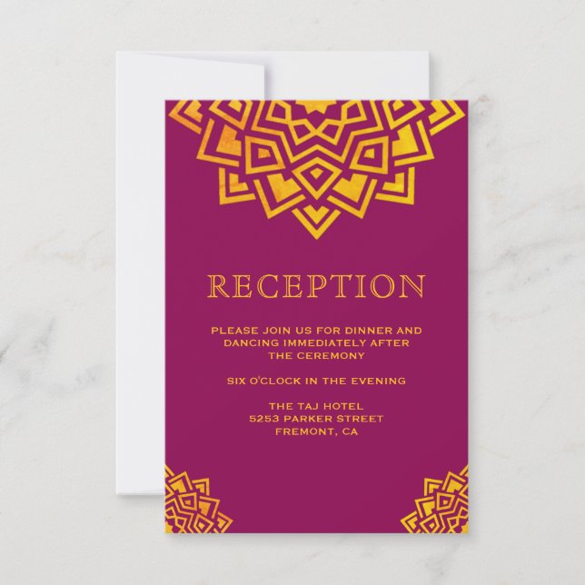 Modern Pink Gold Mandala Indian Reception Invitation (Front)