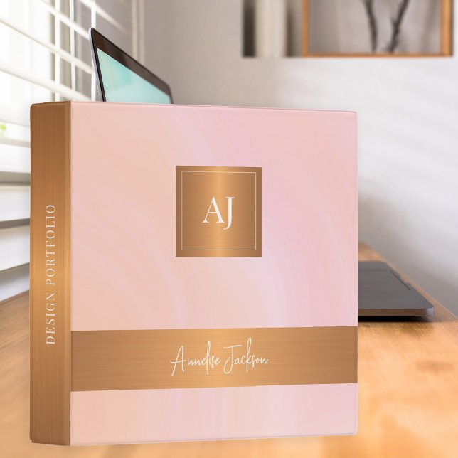 Modern pink gold monogrammed artist portfolio binder (Creator Uploaded)