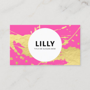 Modern Pink Gold Paint Splatter Splash Business Card