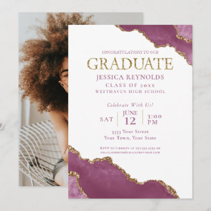 Modern Pink Gold Photo Graduation Party Invitation
