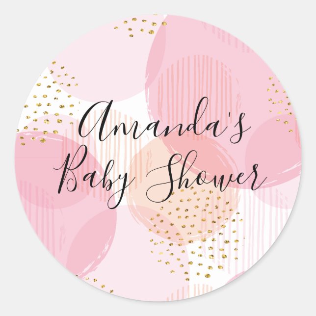 Modern Pink Gold Polka Dots Favour Sticker (Front)