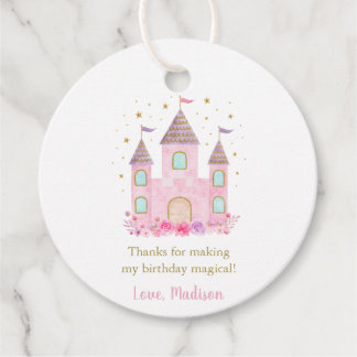 Modern Pink Gold Princess Castle Birthday Favour Tags