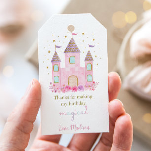 Modern Pink Gold Princess Castle Birthday Gift Tags