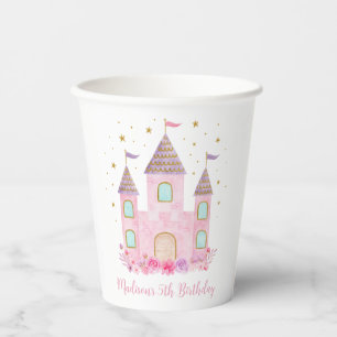 Modern Pink Gold Princess Castle Birthday Paper Cups