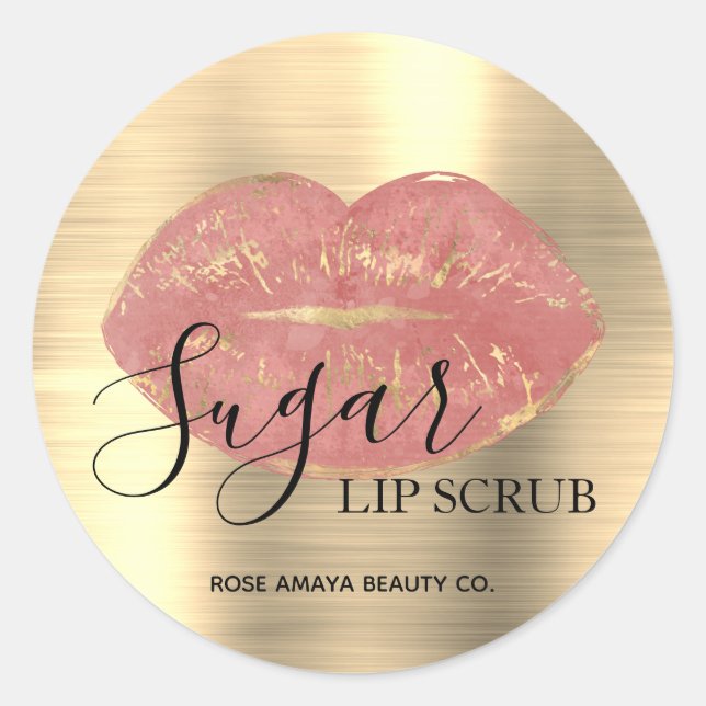 Modern Pink Gold Sugar Lip Scrub Faux Metallic Classic Round Sticker (Front)