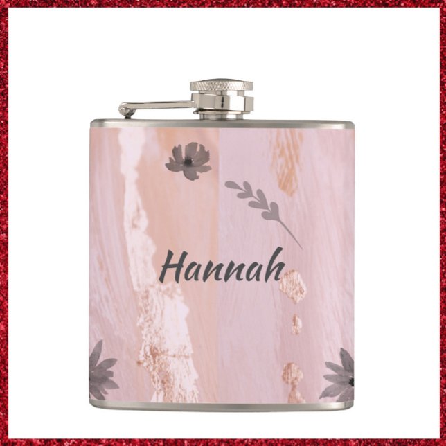 Modern Pink Gold Watercolor Floral Hip Flask (Creator Uploaded)