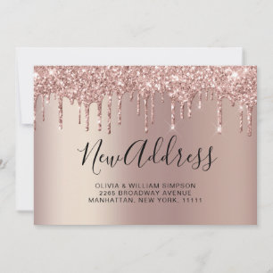 Modern Pink Golden Dripping New Address Moving Announcement