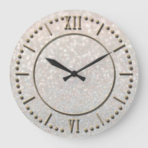 modern, pink, golden, shiny, ombre, blush, glitter large clock