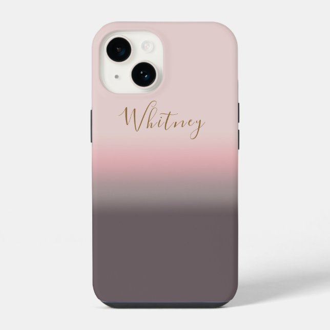Modern Pink Gradient Custom Name Monogram iPhone Case (Back)